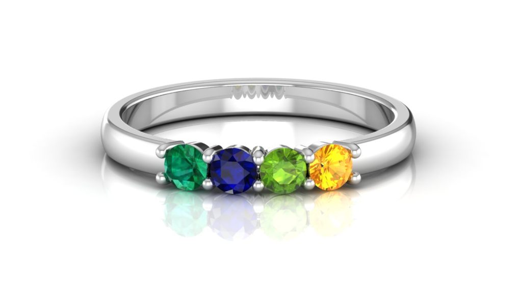 White gold four stone family ring