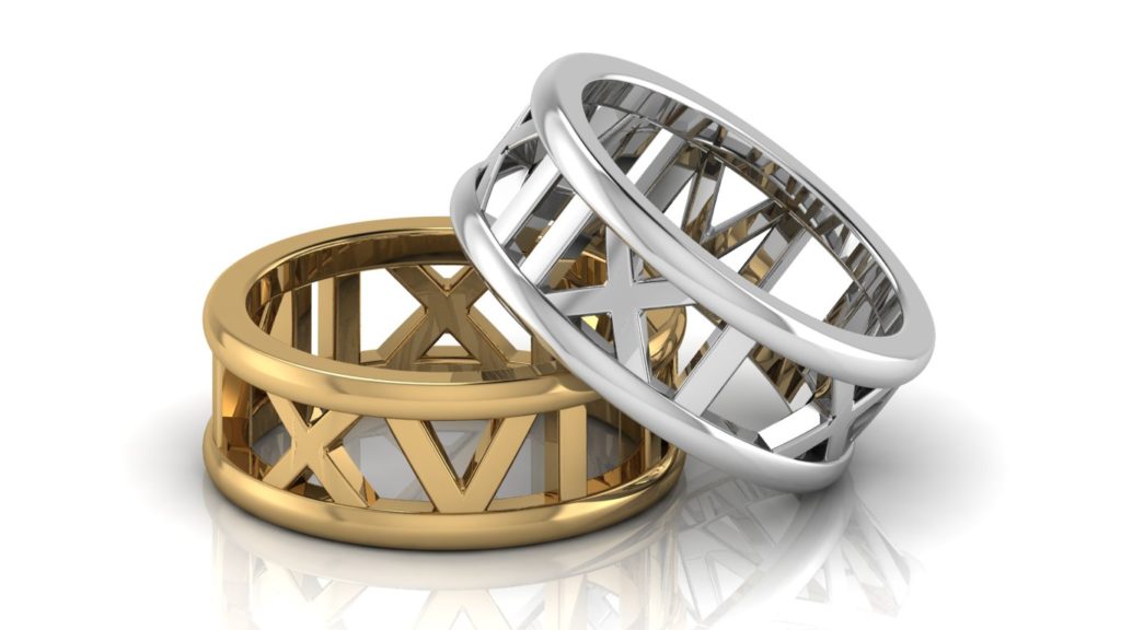 Yellow & White gold roman numeral rings