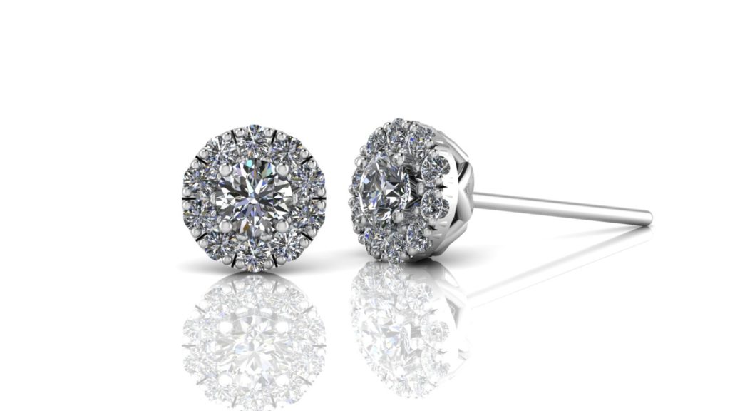 White gold diamond halo studs