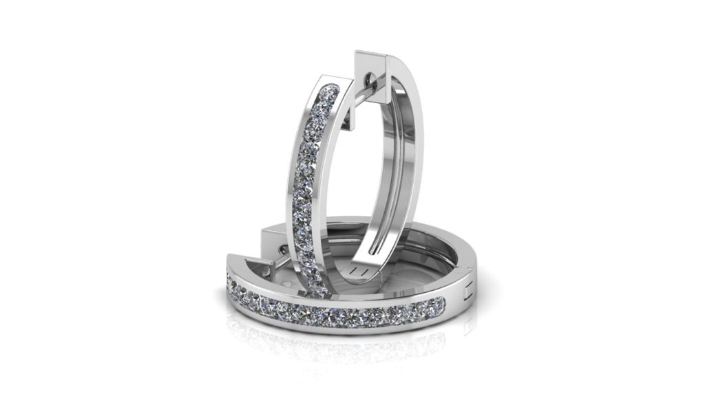 White gold channel set lever back hoops with diamonds