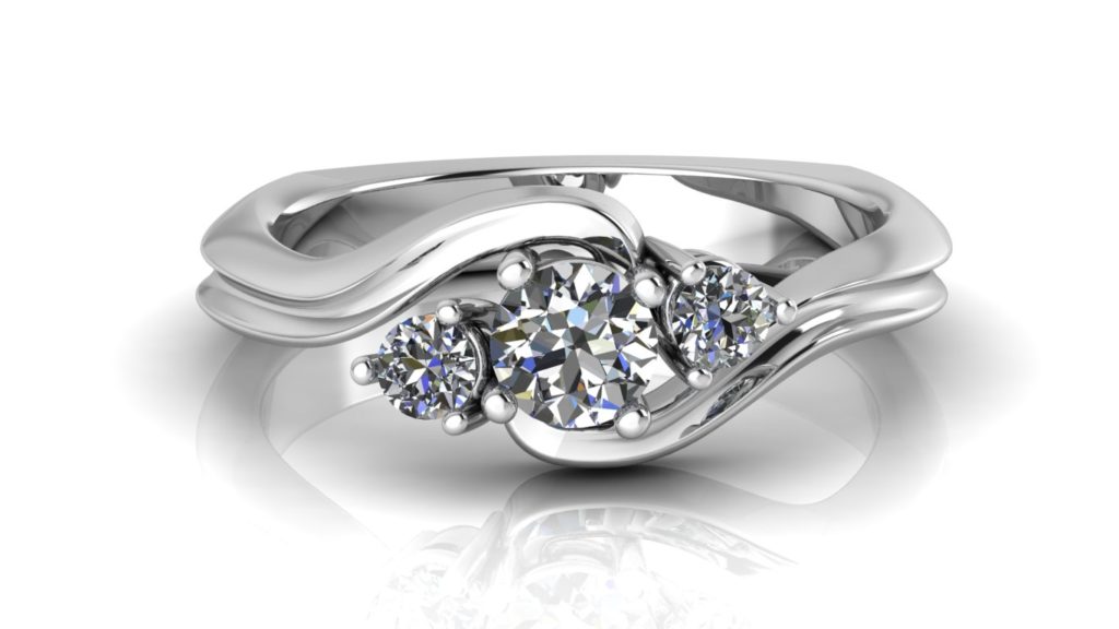 White gold three stone bypass diamond engagement ring