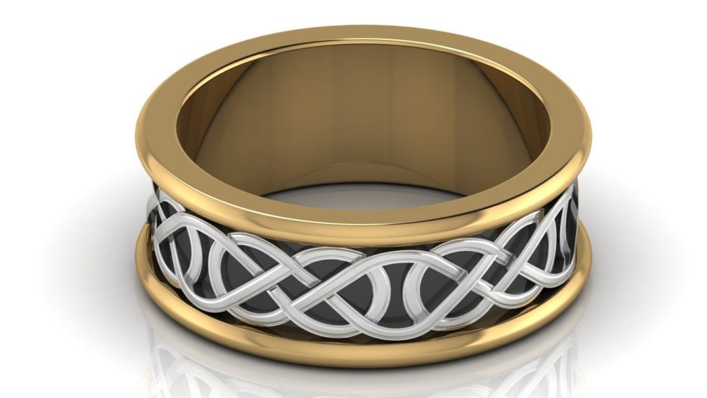Yellow & white gold mens celtic knot band