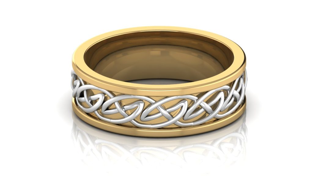Yellow & white gold mens celtic knot band