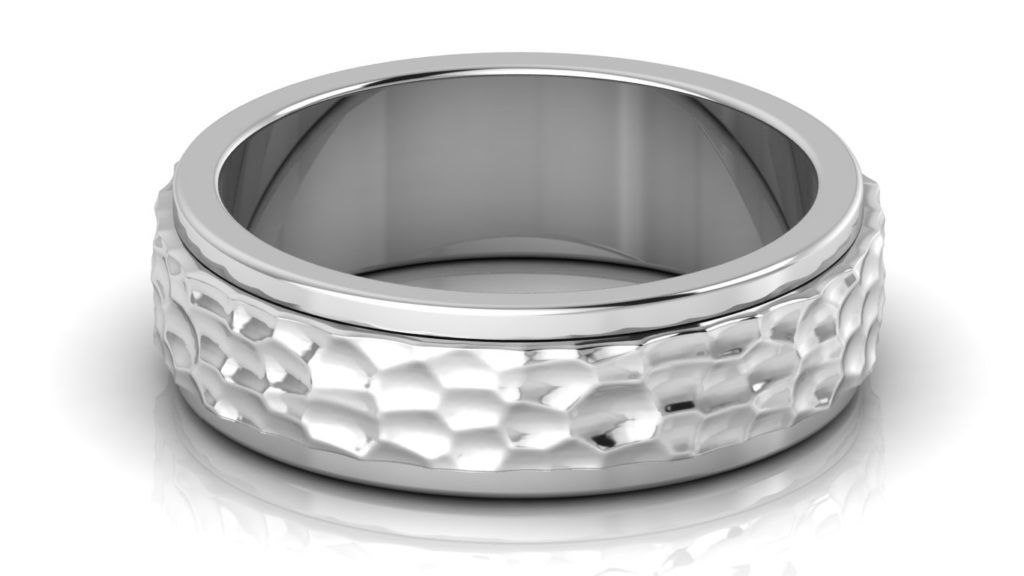 White gold mens band with planished center and polished sides