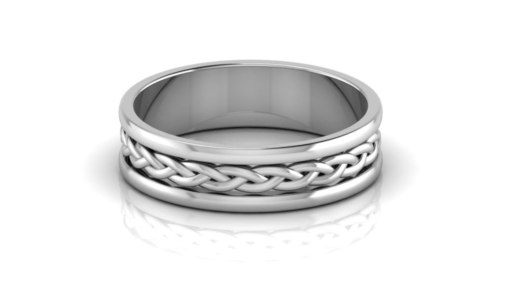 White gold band with braided rope center