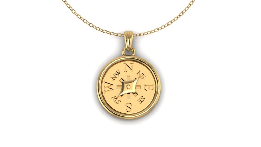 Yellow gold compass pendant