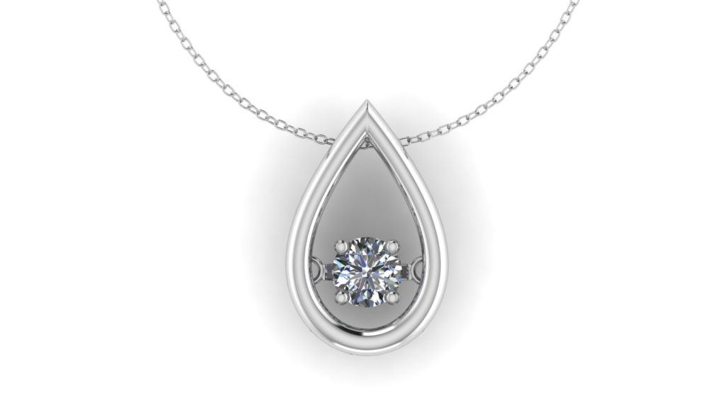 White gold tear drop pendant with movable diamond