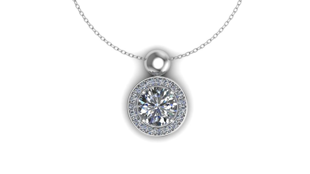 White gold pave set diamond halo pendant