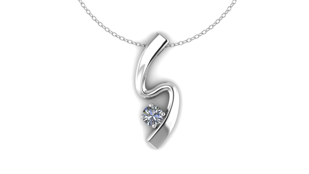 White gold abstract pendant with diamond accent
