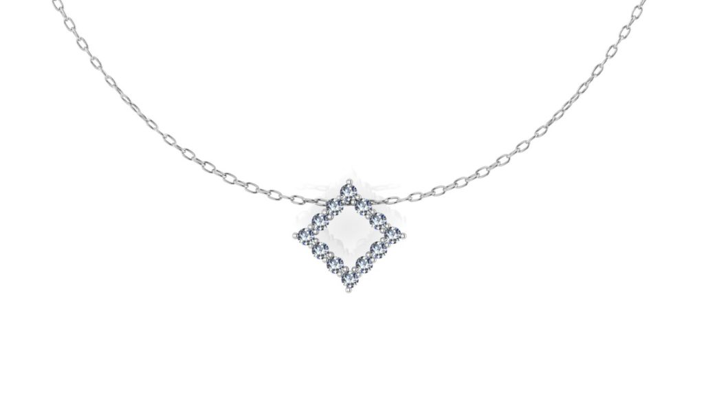 White gold diamond shaped pendant with diamonds