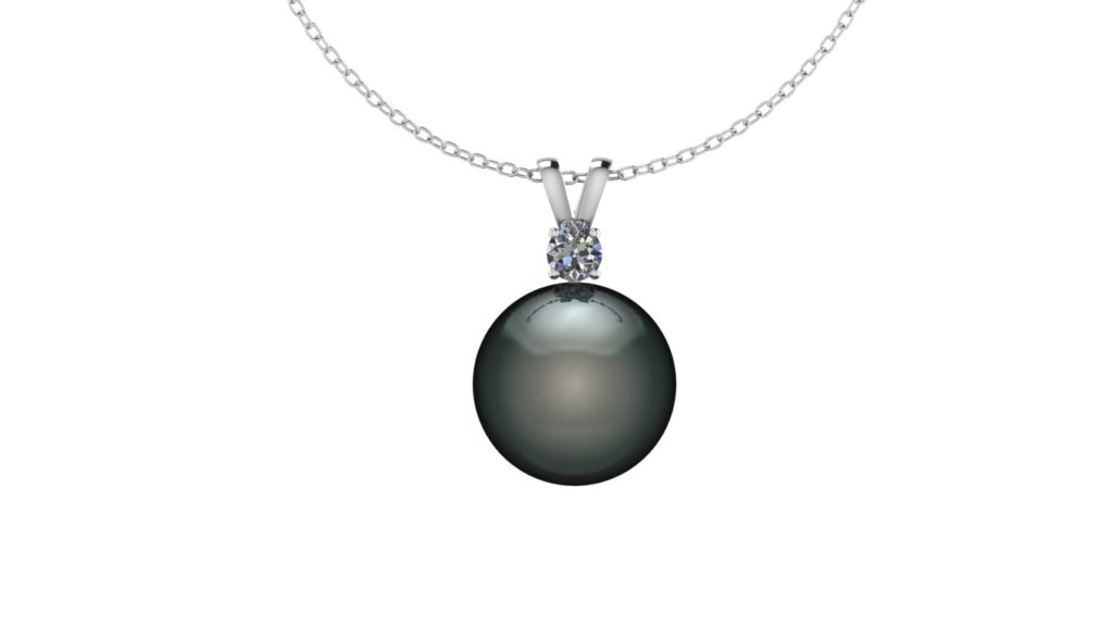 White gold tahitian pearl pendant with diamond accent
