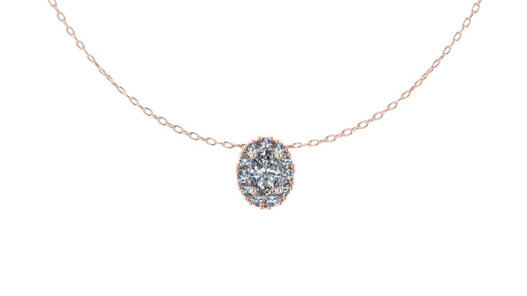 Rose gold oval diamond halo pendant