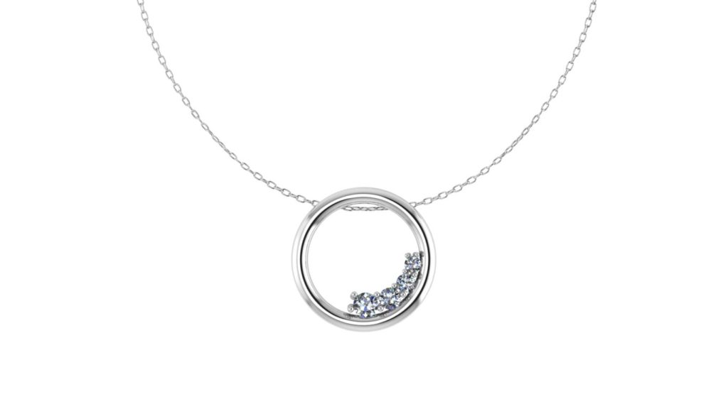 White gold "O" pendant with diamond accents