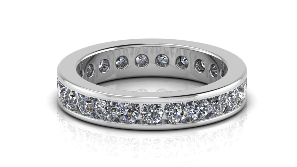 White gold ladies channel set diamond eternity ring