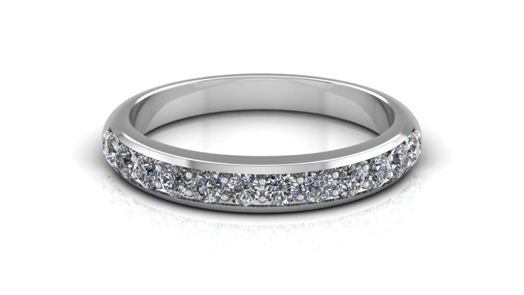 White gold ladies ring featuring pave set diamonds